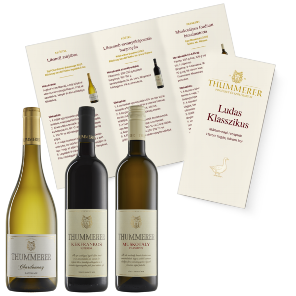 Ludas Klasszikus Márton-napi borcsomag: Chardonnay, Kékfrankos és Muskotály receptkártyával