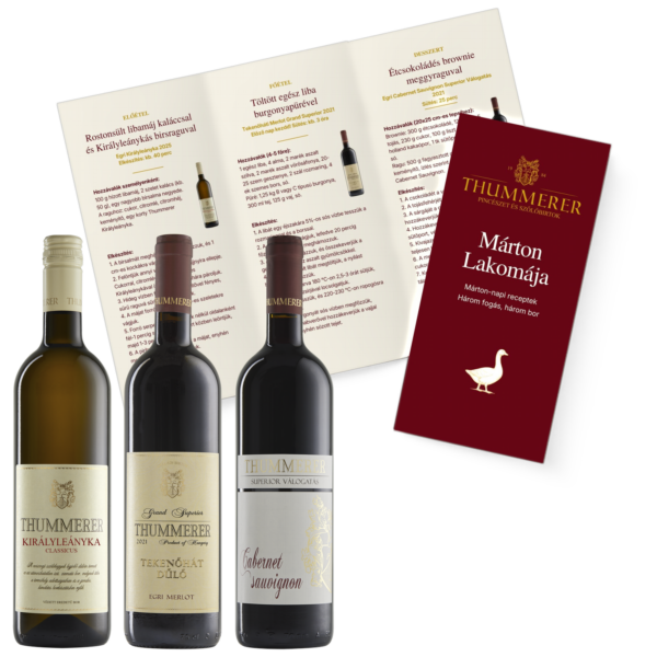 Márton Lakomája Márton-napi borcsomag: Királyleányka, Merlot és Cabernet Sauvignon receptkártyával